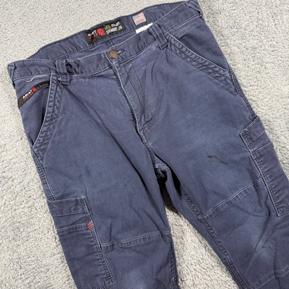 Ariat FR M5 Straight Leg Work Pants Mens 34x30 Navy Blue Flame Resistant CAT 2